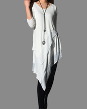 Load image into Gallery viewer, Women's Chiffon and Modal Tunic Dress, Asymmetrical Dress, 3/4 Sleeve Tunic top, Customized Dress, White dress, Casual t-shirt, half sleeve top(Q1997a)