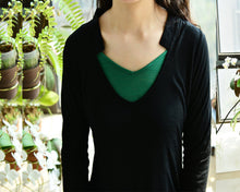 Load image into Gallery viewer, Women's cotton tunic top/asymmetrical tunic dress/plus size top/v-neck tunic dress/two pieces dress/long sleeve t-shirt Q0078