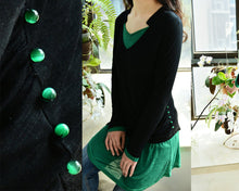 Load image into Gallery viewer, Women's cotton tunic top/asymmetrical tunic dress/plus size top/v-neck tunic dress/two pieces dress/long sleeve t-shirt Q0078