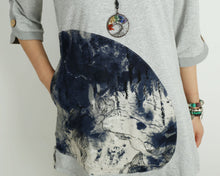 Load image into Gallery viewer, Women's 3/4 sleeve tunic dress/cotton tunic top/Off White t-shirt/ oversize top/customized asymmetrical top (Y5119)