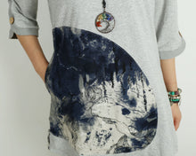 Load image into Gallery viewer, Women's 3/4 sleeve tunic dress/cotton tunic top/Off White t-shirt/ oversize top/customized asymmetrical top (Y5119)