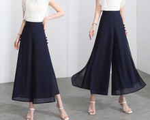 Load image into Gallery viewer, Women elastic waist Pants/cropped pants/chiffon pants/Wide leg pants/chiffon skirt pants/black pants/Plus Size pants P0038