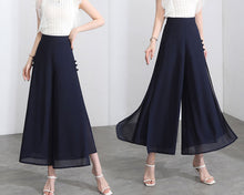 Load image into Gallery viewer, Women elastic waist Pants/cropped pants/chiffon pants/Wide leg pants/chiffon skirt pants/black pants/Plus Size pants P0038