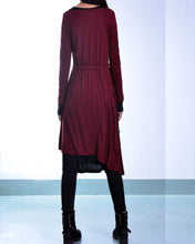 Load image into Gallery viewer, Women's cotton dress set/asymmetrical dress/plus size dress/long sleeve dress/layered dress/oversized dress/v-neck dress Q08