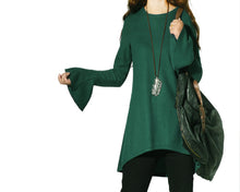 Load image into Gallery viewer, women's bottom t-shirt/bell sleeves tunic top/plus size top/oversized tunic dress/casual customized tunic top/green sweater dress (Y1701gt)
