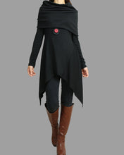 Load image into Gallery viewer, Cotton tunic tops, shawl collar top, knit tunic dress, plus size sweatshirt, oversized knit top, asymmetrical t-shirt(Y1084)