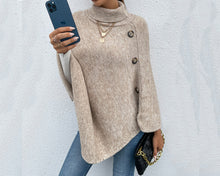 Load image into Gallery viewer, Turtleneck shawl, sweater poncho women, boho shawl, pullover sweater, cape top, high neck sweaters cape(P1085)