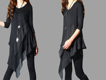 Load image into Gallery viewer, Women's 3/4 Sleeve Tunic top, Chiffon and Modal Tunic Dress, Asymmetrical Dress, Customized Dress, White dress, Casual t-shirt, half sleeve top(Q1997a)