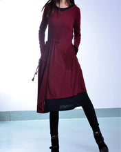 Load image into Gallery viewer, Women's cotton dress set/asymmetrical dress/plus size dress/long sleeve dress/layered dress/oversized dress/v-neck dress Q08