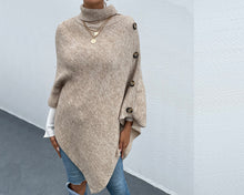 Load image into Gallery viewer, Turtleneck shawl, sweater poncho women, boho shawl, pullover sweater, cape top, high neck sweaters cape(P1085)