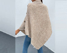 Load image into Gallery viewer, Turtleneck shawl, sweater poncho women, boho shawl, pullover sweater, cape top, high neck sweaters cape(P1085)
