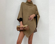 Load image into Gallery viewer, Turtleneck shawl, sweater poncho women, boho shawl, pullover sweater, cape top, high neck sweaters cape(P1085)