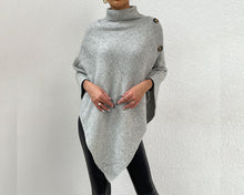 Load image into Gallery viewer, Turtleneck shawl, sweater poncho women, boho shawl, pullover sweater, cape top, high neck sweaters cape(P1085)