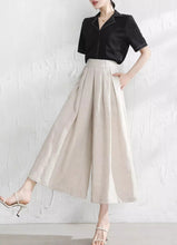 Load image into Gallery viewer, Women linen pants/Cropped trousers/black pants/high waist trousers/wide leg pants/elastic waist Pants/palazzo pants P0025