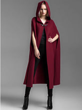 Load image into Gallery viewer, Cape coat with hood, wool poncho jacket, high neck coat, wool cloak coat, wool shawl winter coat, vintage cape(Y1908)