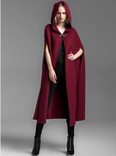 Load image into Gallery viewer, Cape coat with hood, wool poncho jacket, high neck coat, wool cloak coat, wool shawl winter coat, vintage cape(Y1908)