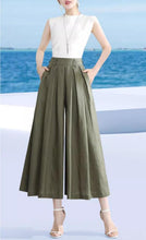 Load image into Gallery viewer, Women linen pants/Cropped trousers/black pants/high waist trousers/wide leg pants/elastic waist Pants/palazzo pants P0025