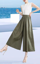 Load image into Gallery viewer, Women linen pants/Cropped trousers/black pants/high waist trousers/wide leg pants/elastic waist Pants/palazzo pants P0025