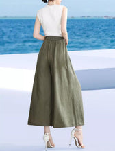 Load image into Gallery viewer, Women linen pants/Cropped trousers/black pants/high waist trousers/wide leg pants/elastic waist Pants/palazzo pants P0025