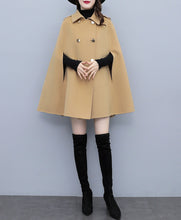 Load image into Gallery viewer, Cape coat Women, wool poncho jacket, wool cloak coat, wool shawl winter coat, double breasted buttoned coat(Y1105)
