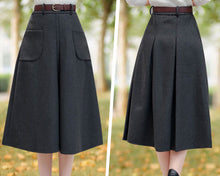 Load image into Gallery viewer, Winter skirt/Wool skirt/Midi skirt/A-line skirt/pleated skirt/black skirt/skirt with pockets A0010