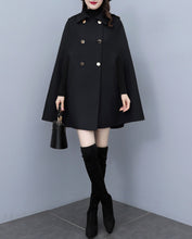 Load image into Gallery viewer, Cape coat Women, wool poncho jacket, wool cloak coat, wool shawl winter coat, double breasted buttoned coat(Y1105)