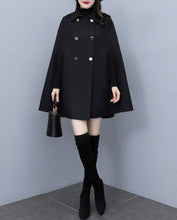 Load image into Gallery viewer, Cape coat Women, wool poncho jacket, wool cloak coat, wool shawl winter coat, double breasted buttoned coat(Y1105)