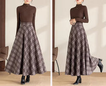 Load image into Gallery viewer, Winter skirt/Maxi skirt/Plaid skirt/Wool skirt/a-line skirt/long skirt/elastic waist skirt/skirt with pockets A0081