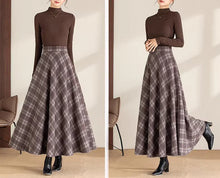 Load image into Gallery viewer, Winter skirt/Maxi skirt/Plaid skirt/Wool skirt/a-line skirt/long skirt/elastic waist skirt/skirt with pockets A0081