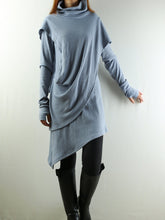 Load image into Gallery viewer, Rib Knit Dress/High Neck Dress/Thumb hole Sleeves t-shirt/Womens Tunic Dress/Cotton Asymmetric T-shirt/Long Sleeve Tunic Top/Oversized Shirt/Casual T-shirt Customized(Y1535S) - lijingshop