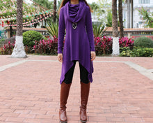 Load image into Gallery viewer, Cotton tunic tops, shawl collar top, knit tunic dress, plus size sweatshirt, oversized knit top, asymmetrical t-shirt(Y1084)