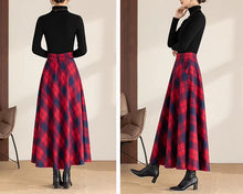 Load image into Gallery viewer, Winter skirt/Maxi skirt/Plaid skirt/Wool skirt/a-line skirt/long skirt/elastic waist skirt/skirt with pockets A0081