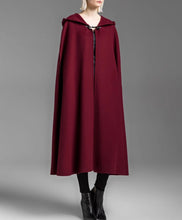 Load image into Gallery viewer, Cape coat with hood, wool poncho jacket, high neck coat, wool cloak coat, wool shawl winter coat, vintage cape(Y1908)