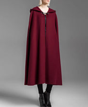 Load image into Gallery viewer, Cape coat with hood, wool poncho jacket, high neck coat, wool cloak coat, wool shawl winter coat, vintage cape(Y1908)