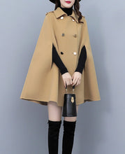 Load image into Gallery viewer, Cape coat Women, wool poncho jacket, wool cloak coat, wool shawl winter coat, double breasted buttoned coat(Y1105)