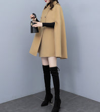 Load image into Gallery viewer, Cape coat Women, wool poncho jacket, wool cloak coat, wool shawl winter coat, double breasted buttoned coat(Y1105)