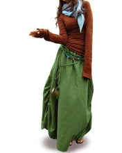 Load image into Gallery viewer, Linen skirt/Maxi skirt/long skirt/a-line skirt/green skirt/dark blue skirt/elastic waist skirt L001