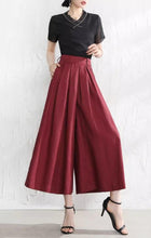 Load image into Gallery viewer, Women linen pants/Cropped trousers/black pants/high waist trousers/wide leg pants/elastic waist Pants/palazzo pants P0025