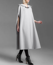 Load image into Gallery viewer, Cape coat with hood, wool poncho jacket, high neck coat, wool cloak coat, wool shawl winter coat, vintage cape(Y1908)