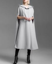 Load image into Gallery viewer, Cape coat with hood, wool poncho jacket, high neck coat, wool cloak coat, wool shawl winter coat, vintage cape(Y1908)