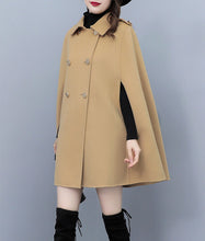Load image into Gallery viewer, Cape coat Women, wool poncho jacket, wool cloak coat, wool shawl winter coat, double breasted buttoned coat(Y1105)