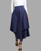 Load image into Gallery viewer, Linen skirt pants/wide leg pants/Cropped pants/Asymmetrical skirt pants/Elastic waist pants/A-line skirt pants/orange skirt/layered pants (K2135Y)