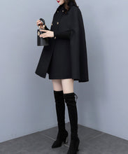 Load image into Gallery viewer, Cape coat Women, wool poncho jacket, wool cloak coat, wool shawl winter coat, double breasted buttoned coat(Y1105)