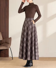 Load image into Gallery viewer, Winter skirt/Maxi skirt/Plaid skirt/Wool skirt/a-line skirt/long skirt/elastic waist skirt/skirt with pockets A0081