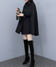 Load image into Gallery viewer, Cape coat Women, wool poncho jacket, wool cloak coat, wool shawl winter coat, double breasted buttoned coat(Y1105)