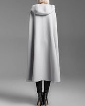 Load image into Gallery viewer, Cape coat with hood, wool poncho jacket, high neck coat, wool cloak coat, wool shawl winter coat, vintage cape(Y1908)