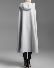 Load image into Gallery viewer, Cape coat with hood, wool poncho jacket, high neck coat, wool cloak coat, wool shawl winter coat, vintage cape(Y1908)