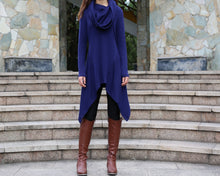 Load image into Gallery viewer, Cotton tunic tops, shawl collar top, knit tunic dress, plus size sweatshirt, oversized knit top, asymmetrical t-shirt(Y1084)