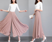 Load image into Gallery viewer, Chiffon Skirt Pants, Women's Cropped Pants, wide leg Pants, Summer Pants, Chiffon Culottes (K2022)