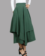 Load image into Gallery viewer, Linen skirt pants/wide leg pants/Cropped pants/Asymmetrical skirt pants/Elastic waist pants/A-line skirt pants/orange skirt/layered pants (K2135Y)